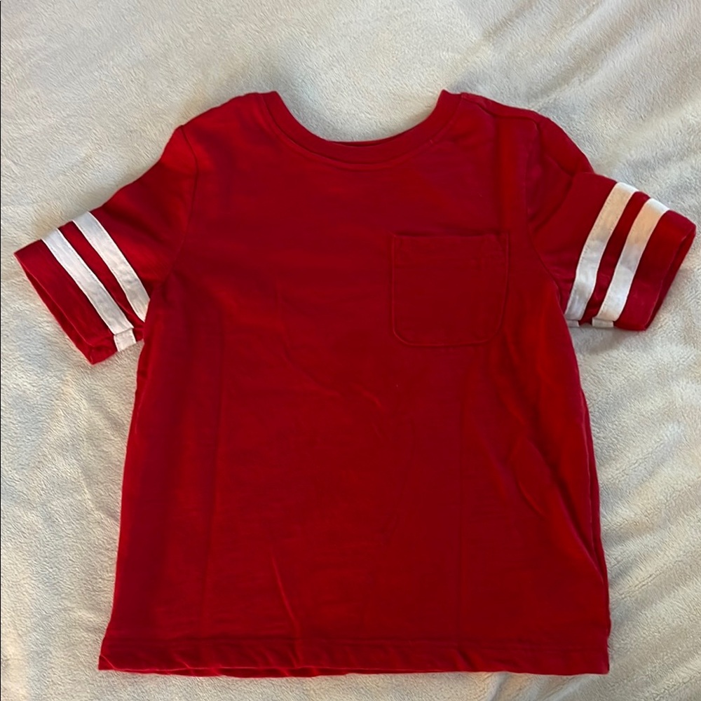 Red Short Sleeve Tee with White Stripes